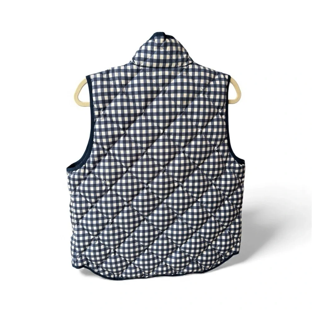 J. Crew Blue and White Checkered Gingham Quilted Warm Vest